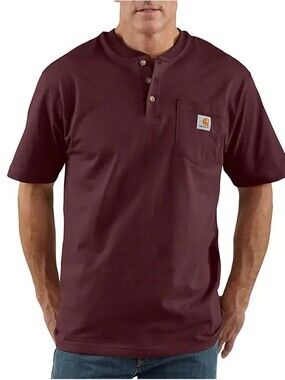 Carhartt Henley Mens Tall Maroon Res K84 Workwear Short Sleeve Size XL TALL